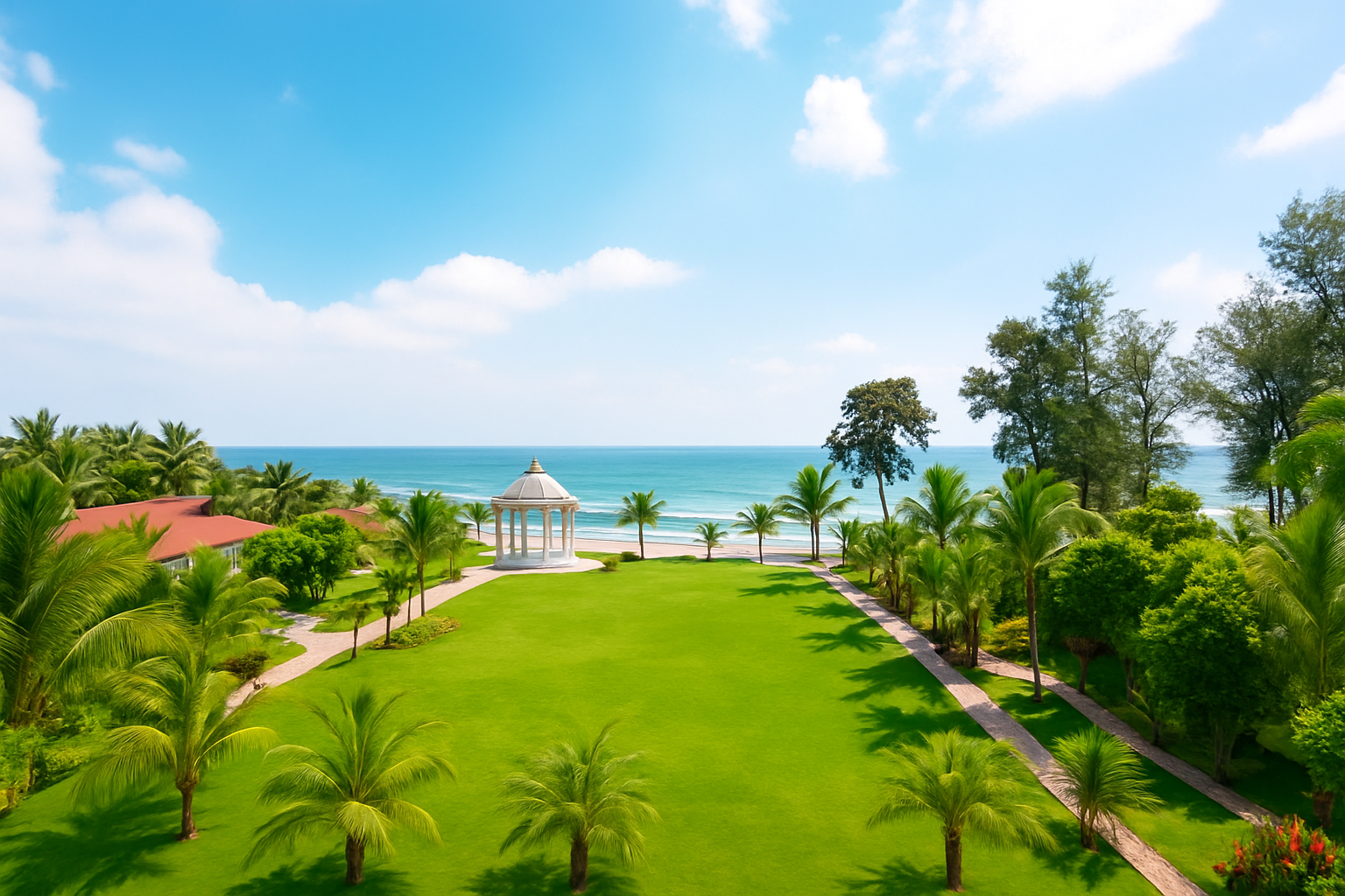 Beachfront lawn event area at Coral Beach Resort Mahabalipuram